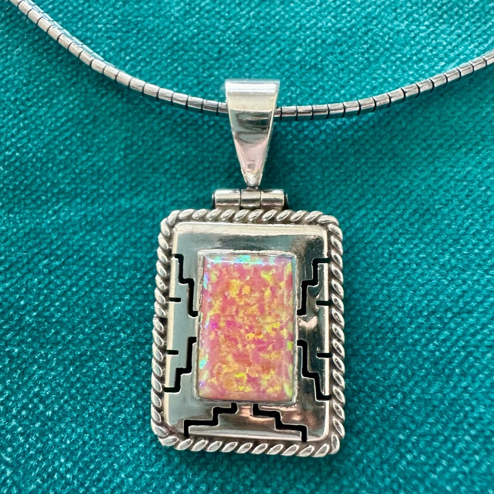 Montero Taxco 950 Silver Fire Opal Pendant with Italian 925 Vior Chain